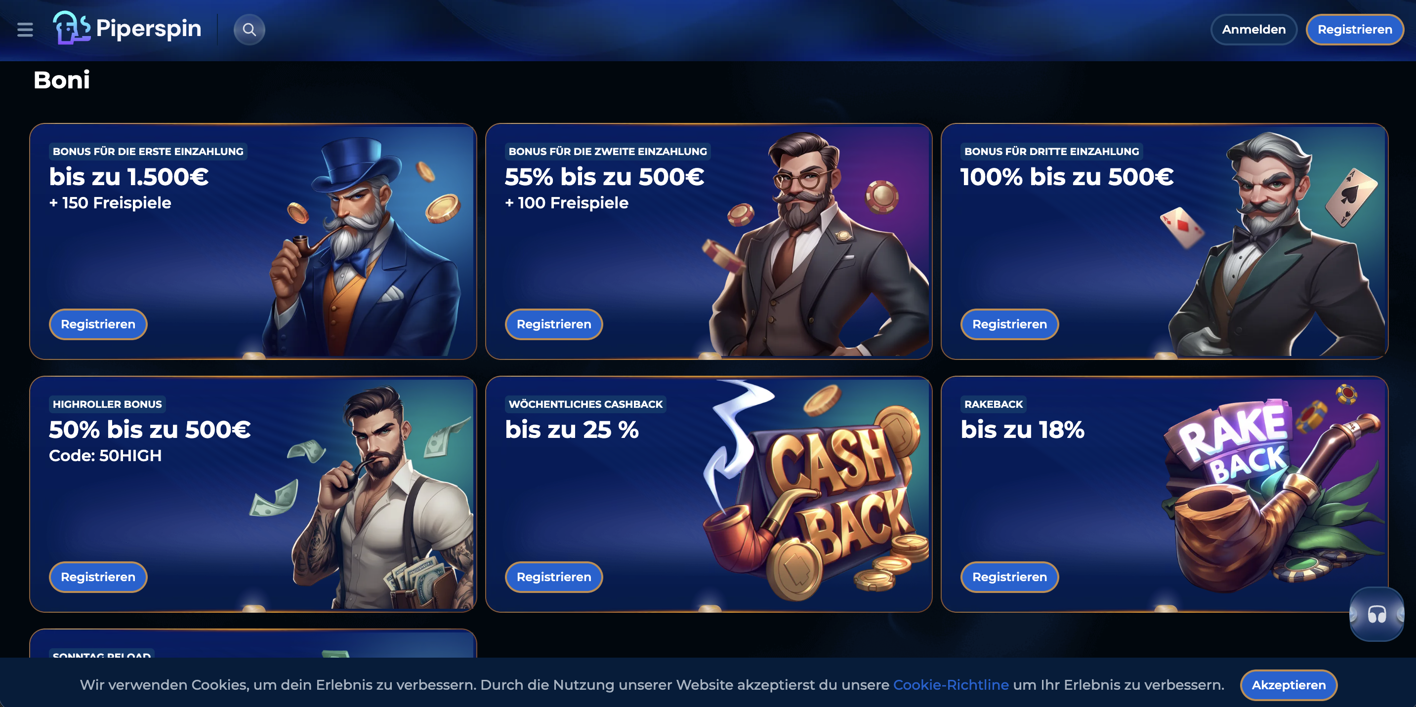 Piperspin Bonus und Promotionen Übersicht